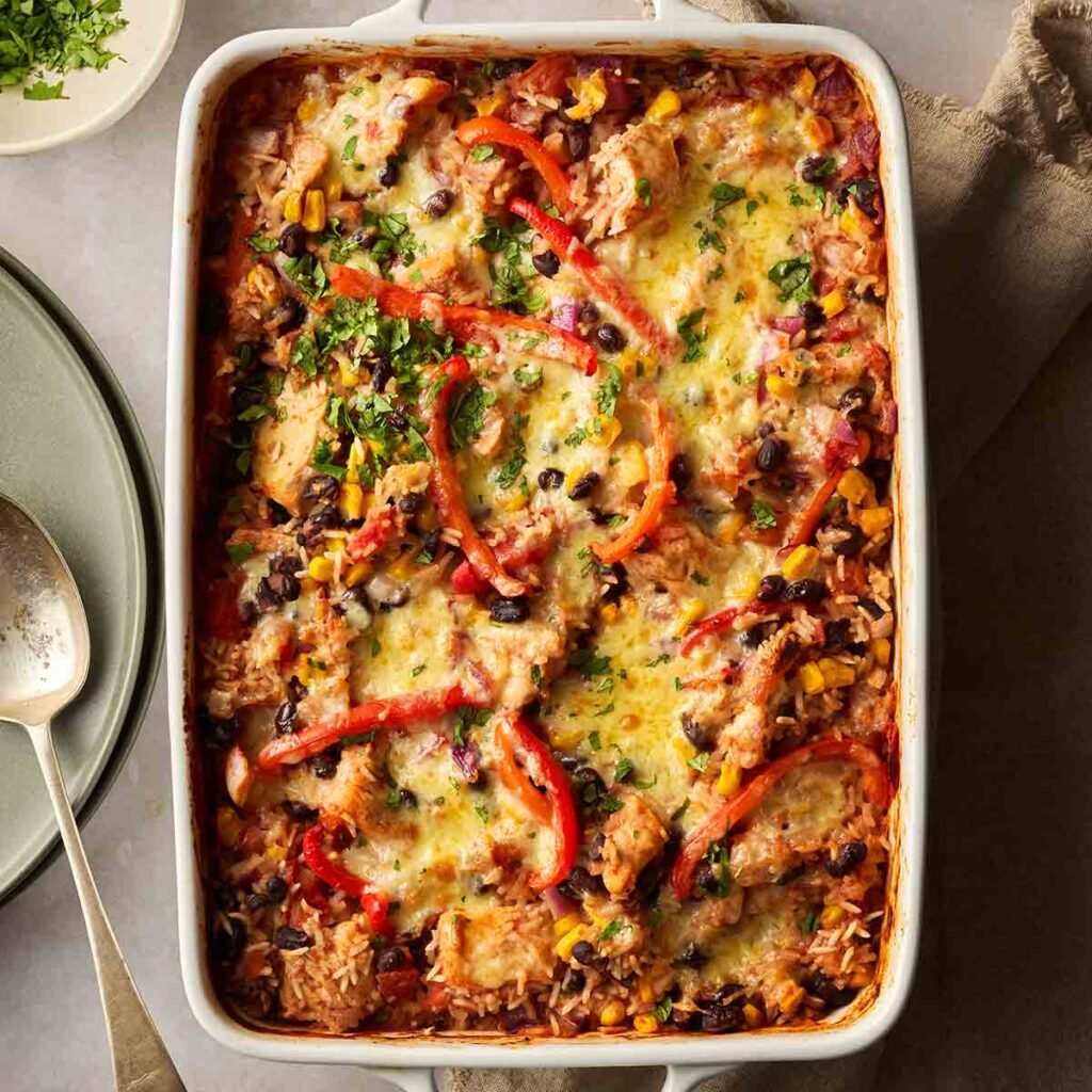 Arroz con burrito de pollo {volcar y hornear}