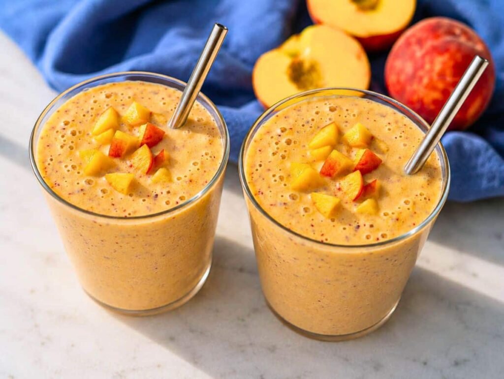 Batido saludable de melocotón con yogur griego (sin azúcares añadidos)