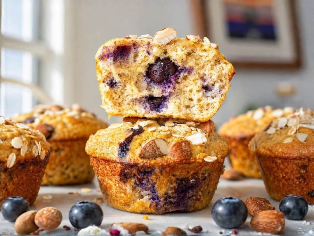 Muffins proteicos de arándanos con avena y yogur griego